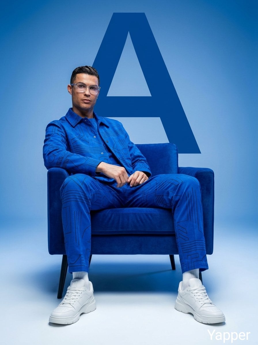 Minimalist fashion studio photoshoot featuring stylish people sitting confidently on a modern chair, monochromatic aesth