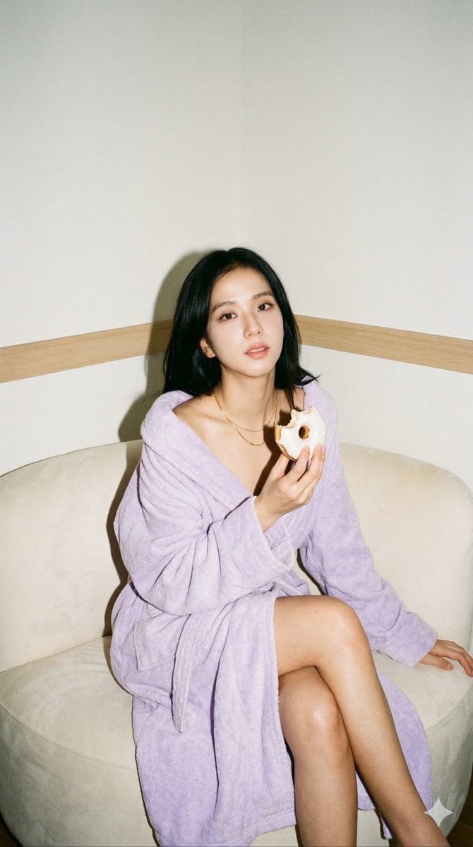A photorealistic, highly detailed amateur snapshot of [Hero Subject: Blackpink's Jisoo]. It is a medium shot from mid-th