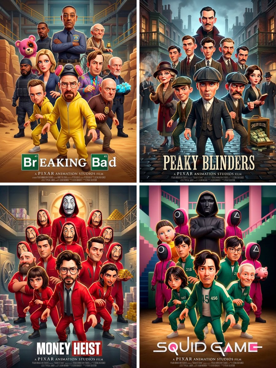 Pixar 3D CGI animated movie poster style, ensemble cast featuring the most iconic and recognizable characters from [MOVI