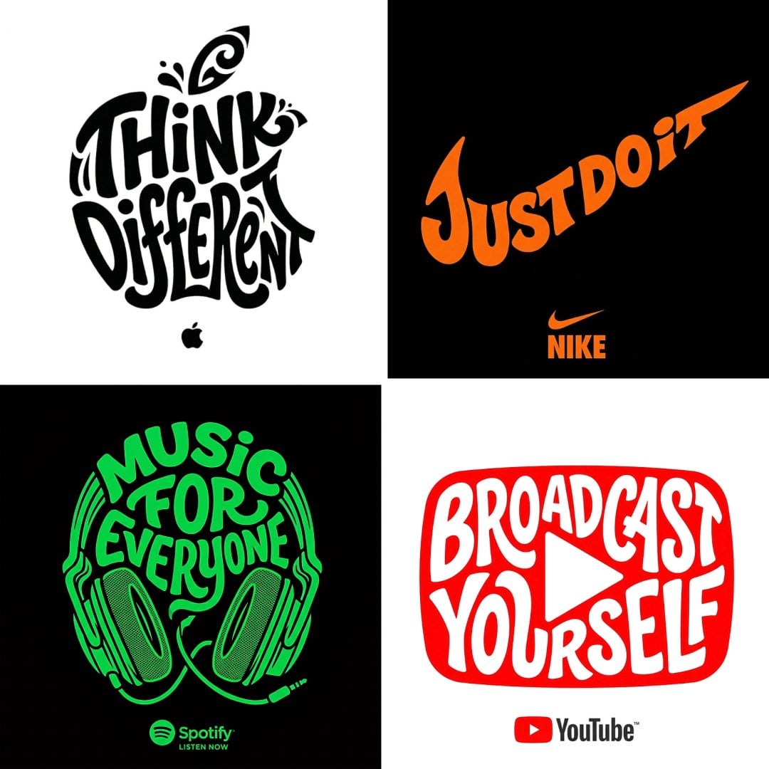 Create a typographic illustration shaped like a [OBJECT], where the text [BRAND SLOGAN] forms the shape — bold and playf