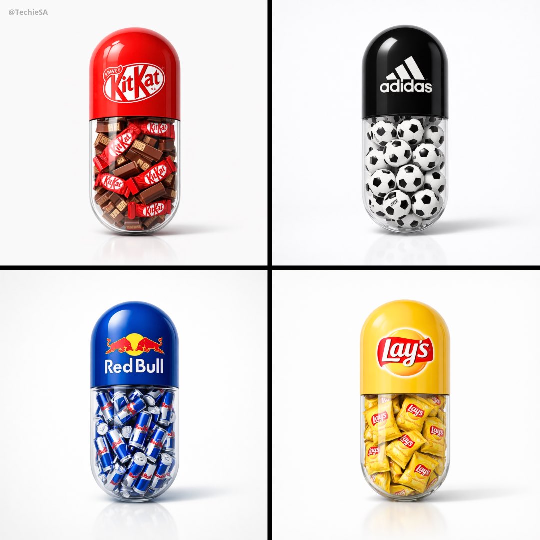Create a minimal poster. A large capsule pill centered in the frame. The top half of the pill is solid color[Primary Col