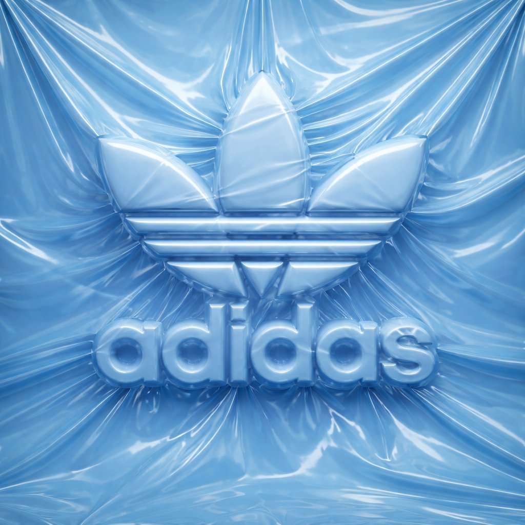 logo completely wrapped in a single layer of elastic plastic or shrink wrap. The shapes of the logo should be visible on