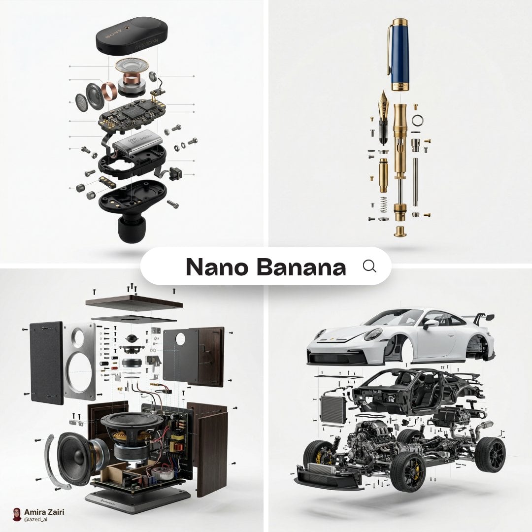 [product], high-end product advertising, white seamless background, exploded view with inner mechanics revealed, outer s