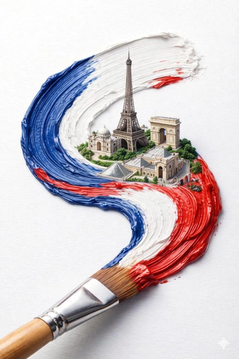 A hyper-realistic macro shot of a paintbrush creating a thick textured paint stroke on a clean white background. The pai