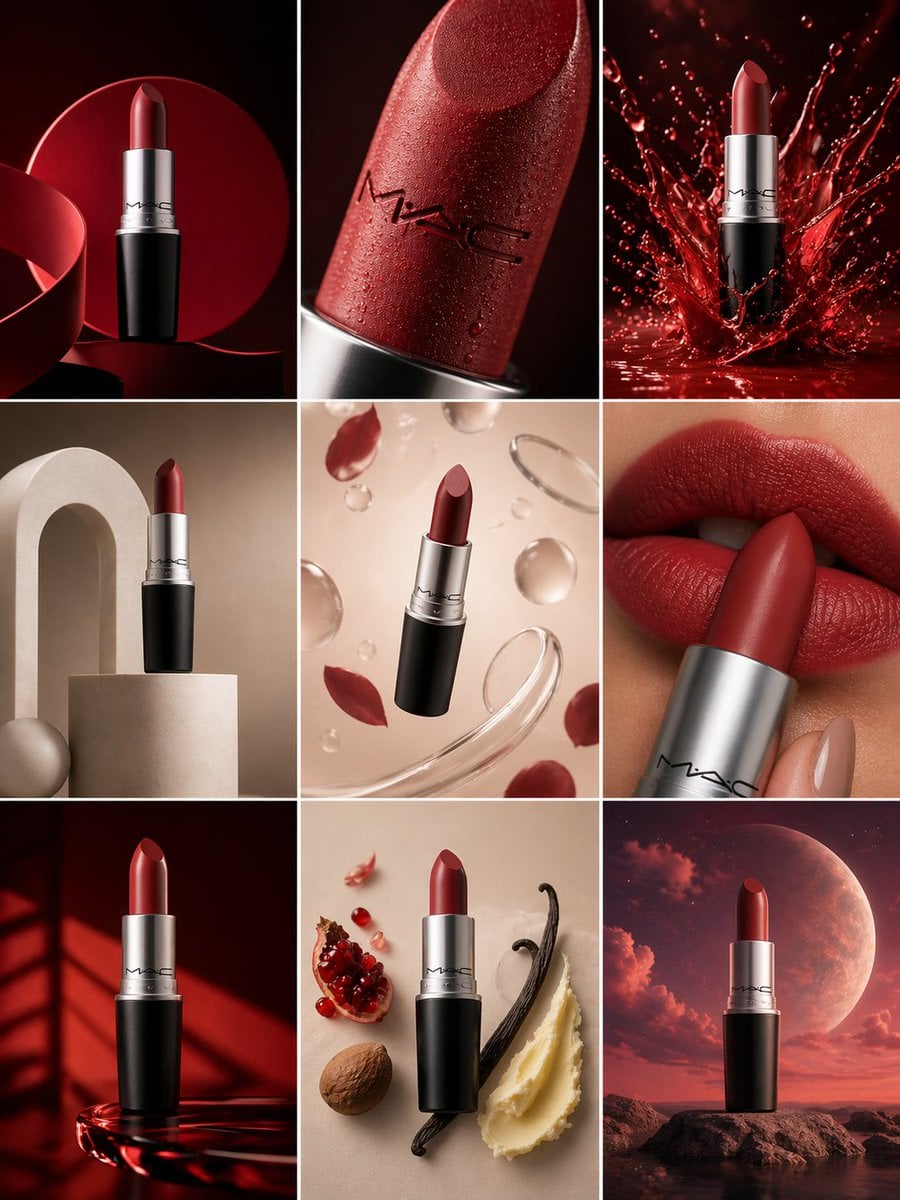 Create a 3×3 grid in
3:4 aspect ratio for a high-end commercial marketing campaign using the uploaded product as the cen