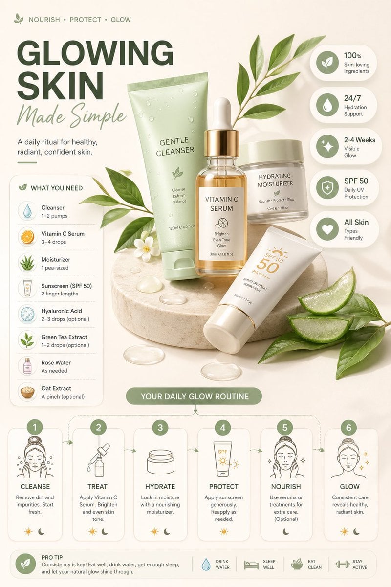 Ultra-clean modern editorial infographic. The topic is [ROUTINE] routine. Base all visuals, colors, objects, mood, ingre