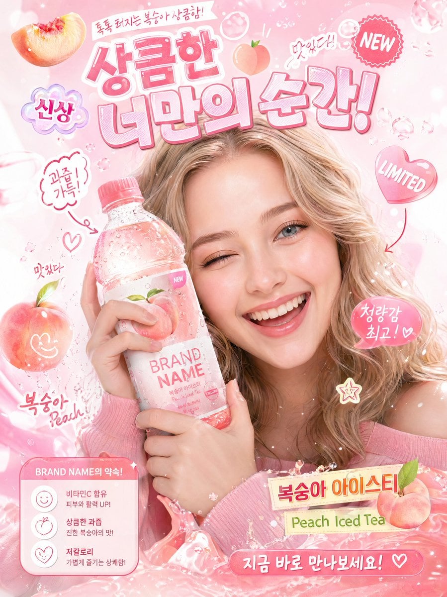 A high-quality, interactive Korean-style poster featuring a cheerful, expressive girl as the main character, hugging a b