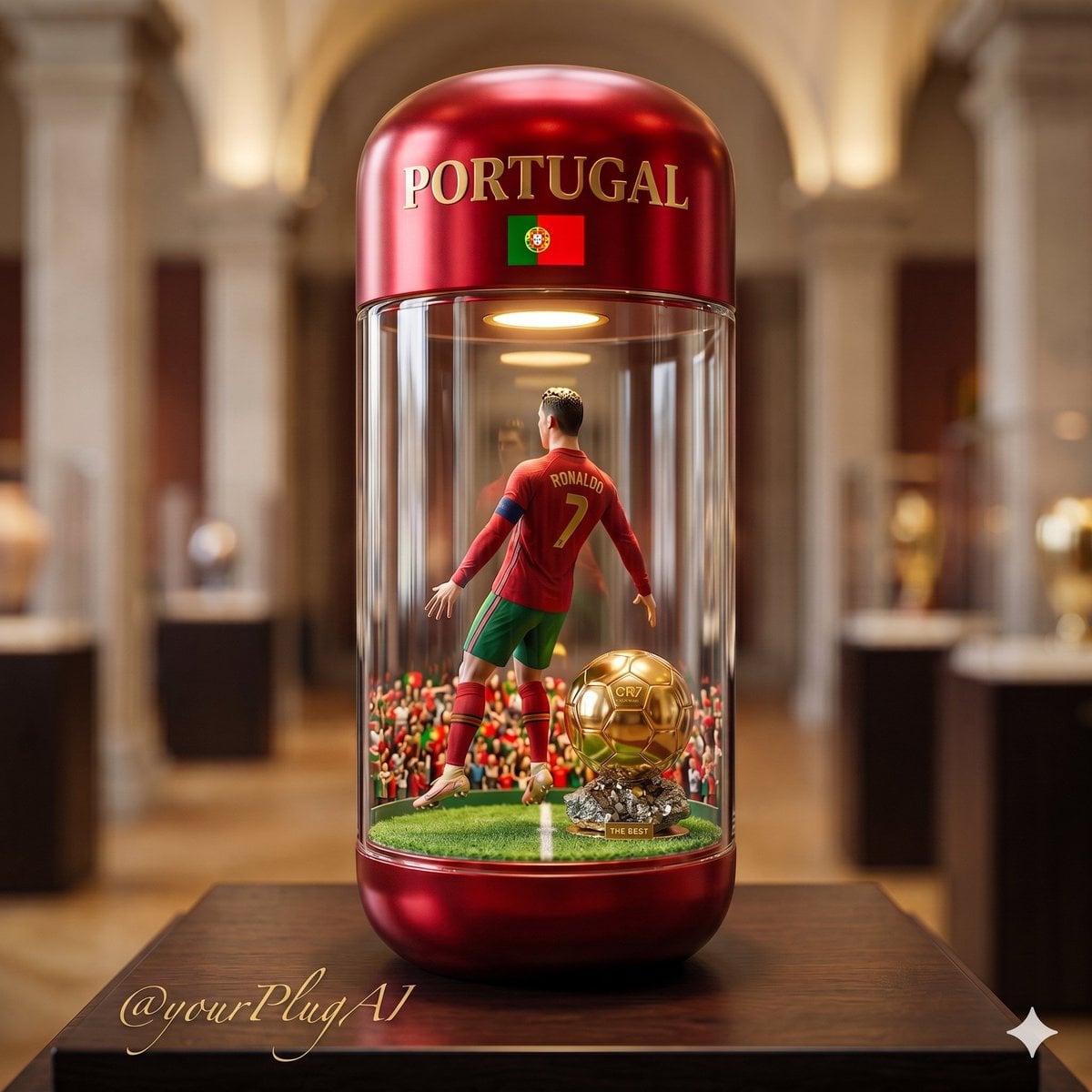 A hyper-realistic macro commercial product photograph of a large [capsule/dome/display object] designed as a luxury tran
