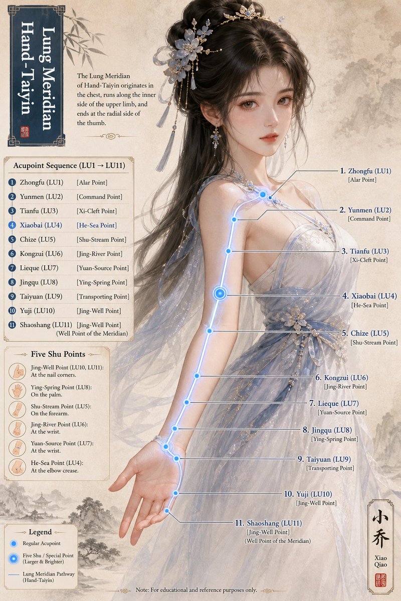 [Meridian Name] Meridian & Acupoint Educational Infographic,
Xianxia-inspired Chinese fantasy, semi-realistic anime illu