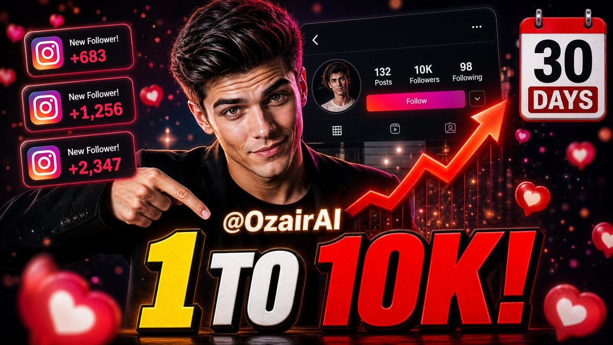 A highly detailed YouTube thumbnail with a dark navy/black cinematic background filled with floating red glowing heart i
