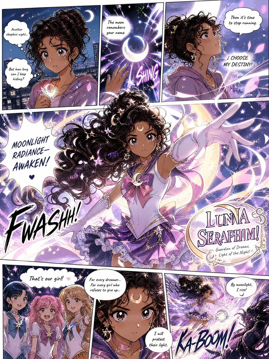 Create a full-page color[Primary Color: ed magical-girl manga ill]ustration inspired by [Hero Subject: Sailor Moon] aest