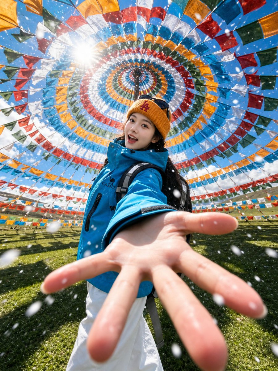 Asset type: portrait image for social post
Primary request: create a photorealistic travel selfie portrait, using the up