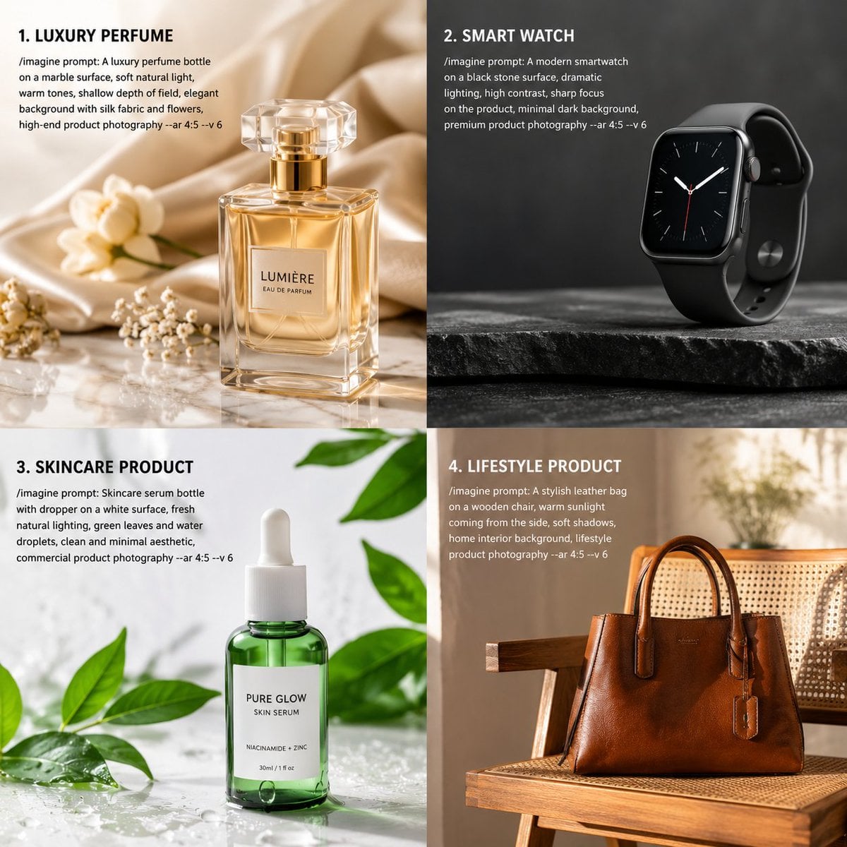 generate [Hero Subject: High-quality Midjourney] prompts for product photography. Every prompt is tested for consistent,