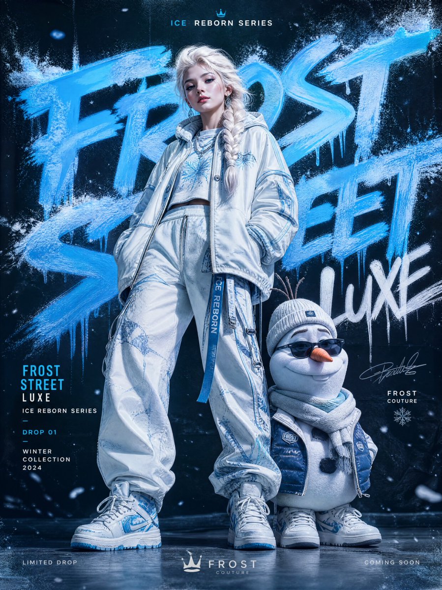 URBAN GRAFFITI FASHION CAMPAIGN — ELSA & [Hero Subject: OLAF EDITION
IMAGE TYPE

Premium] streetwear fashion poster, lux