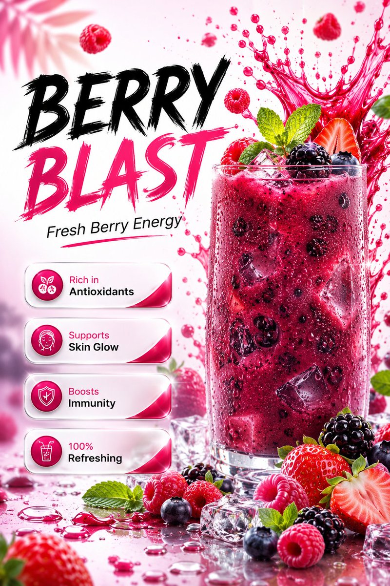 Ultra-realistic premium mixed berry beverage advertisement poster design, luxury summer smoothie campaign style, clean w