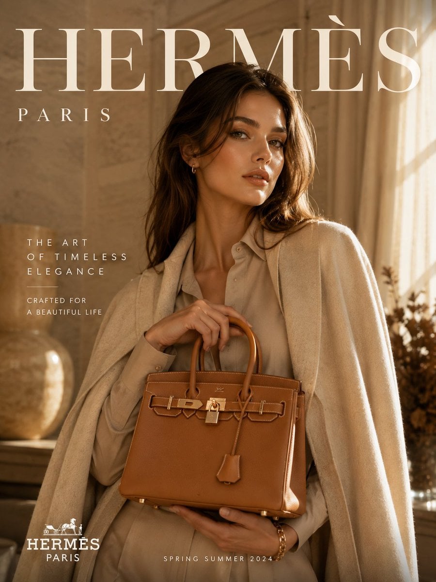 Create an ultra-premium luxury fashion campaign poster inspired by elite European fashion houses and high-end editorial 