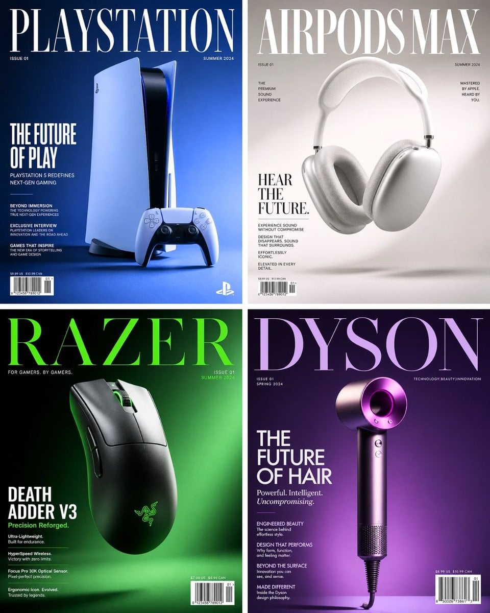 A world-class luxury magazine cover, 4:5 ratio, featuring [BRAND/PRODUCT] as the cover star. The product floats center f