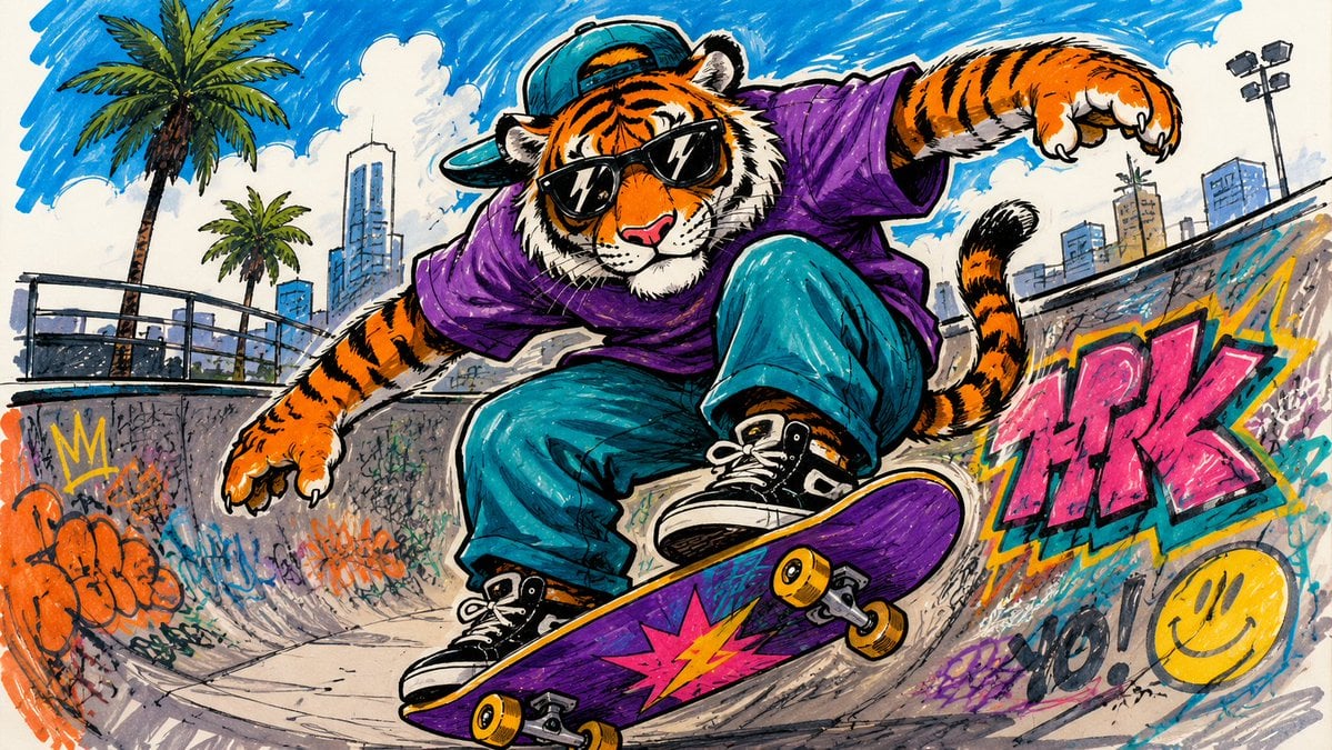 Hand-drawn marker illustration of [subject], bold black outlines, saturated vibrant colors, visible marker strokes, play