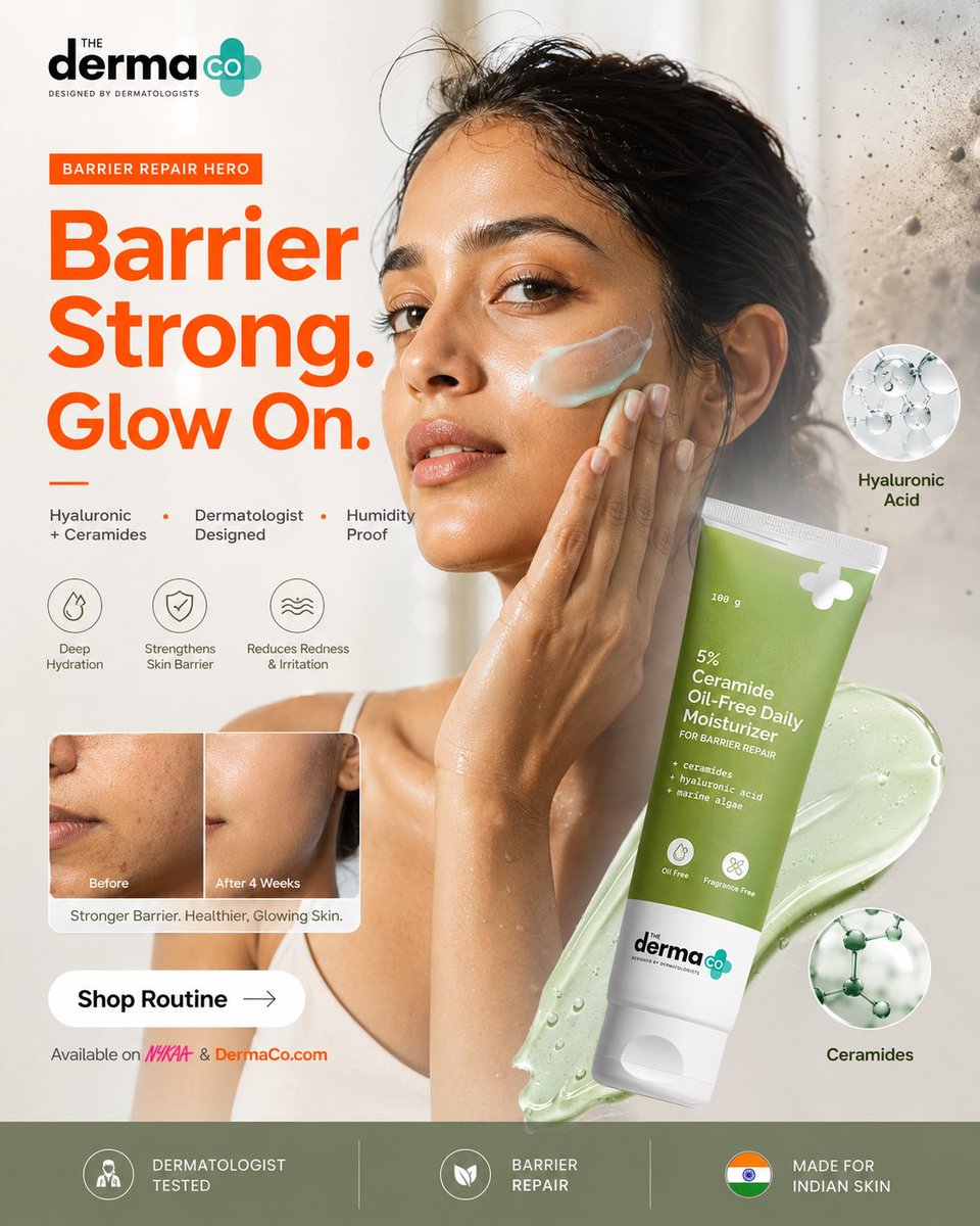 PROMPT — [Hero Subject: Derma Co Barrier Repair Hero SMM Poster] (Inspired by [Hero Subject: Provided Image])

FORMAT:
4