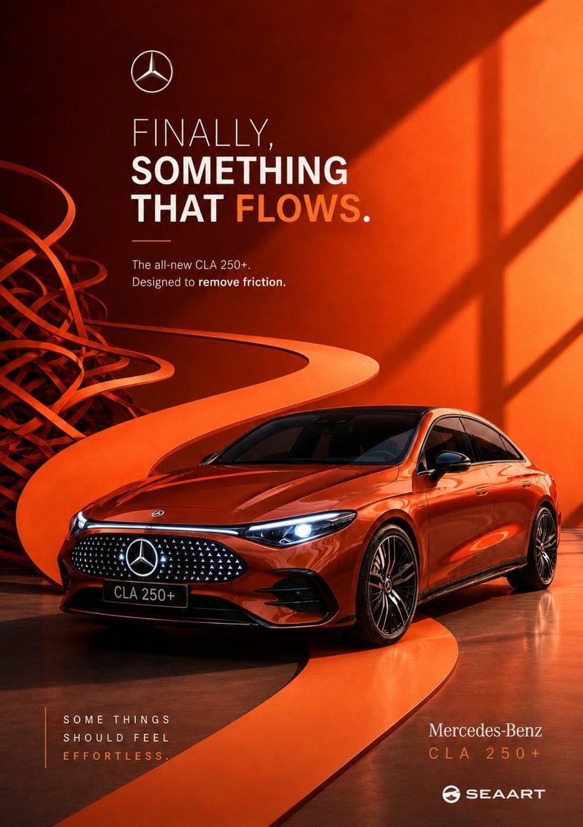 Create an ultra-premium conceptual automotive campaign poster for [AUTOMOTIVE BRAND + MODEL].

Portrait orientation only