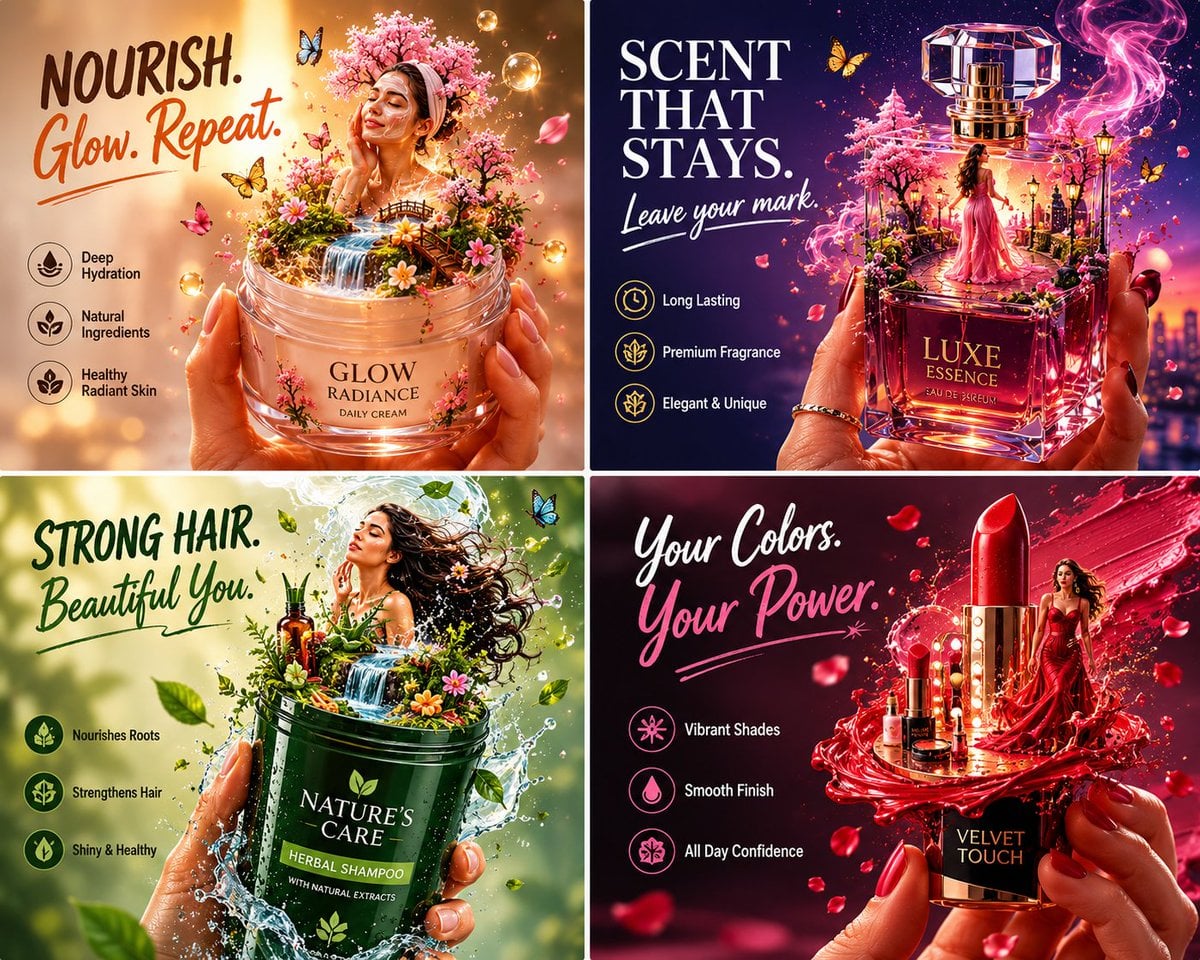Create an ultra-detailed luxury commercial advertising poster.

MAIN PRODUCT:
[(Product Name)] held in a realistic human