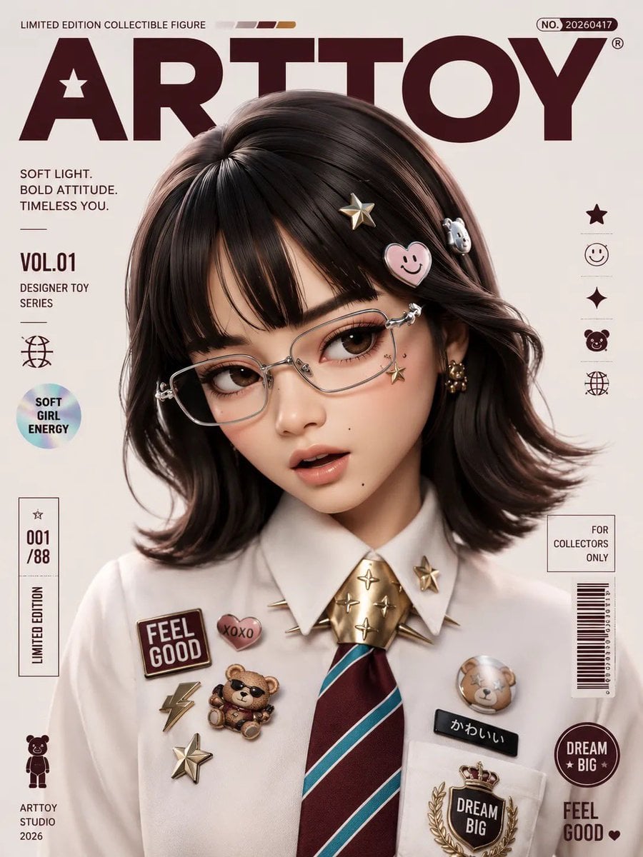 Transform the input image into a premium designer collectible-art toy aesthetic. Preserve the subject's identity, pose, 