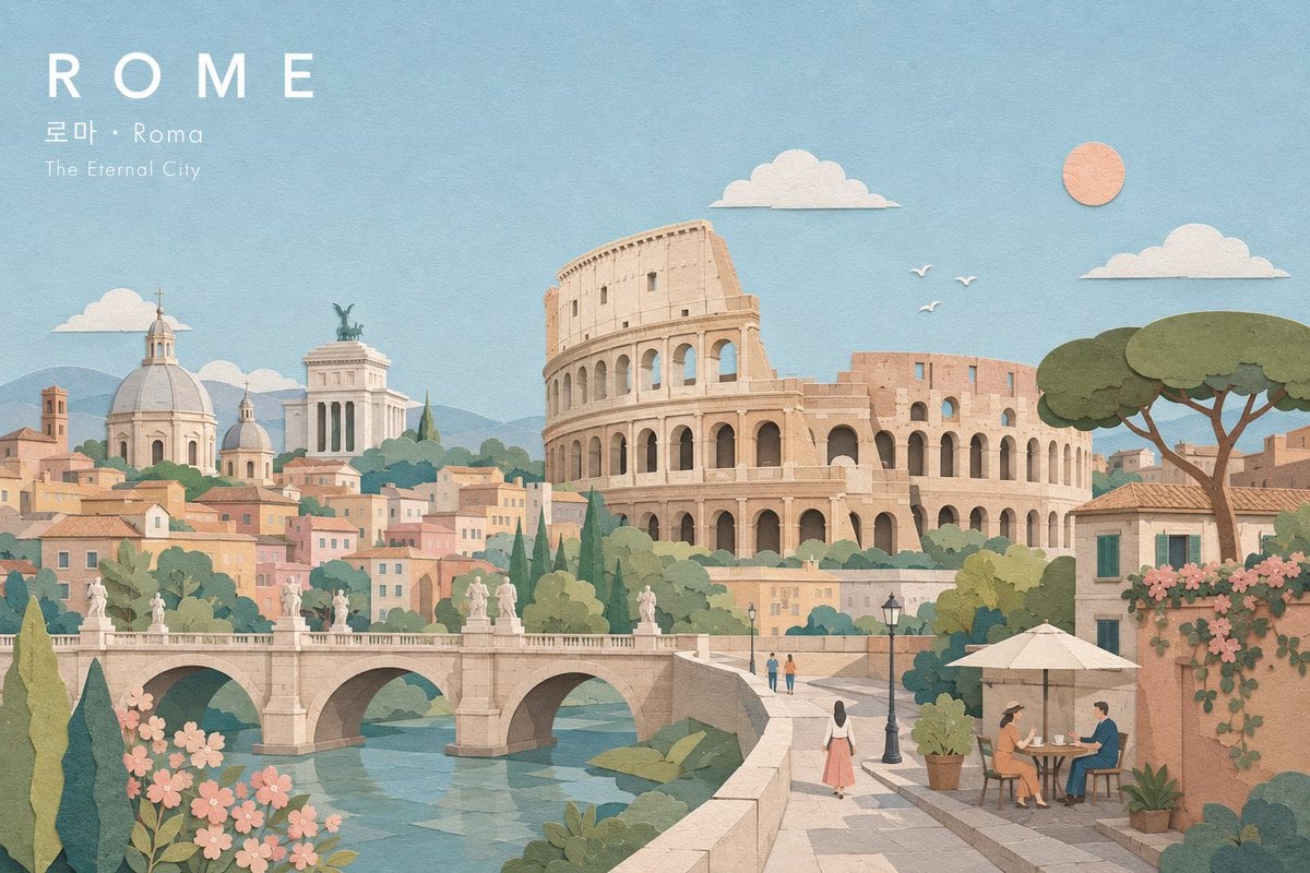 Create a refined wide landscape illustration of [City Subject], naturally featuring [Iconic Landmark] as the main recogn