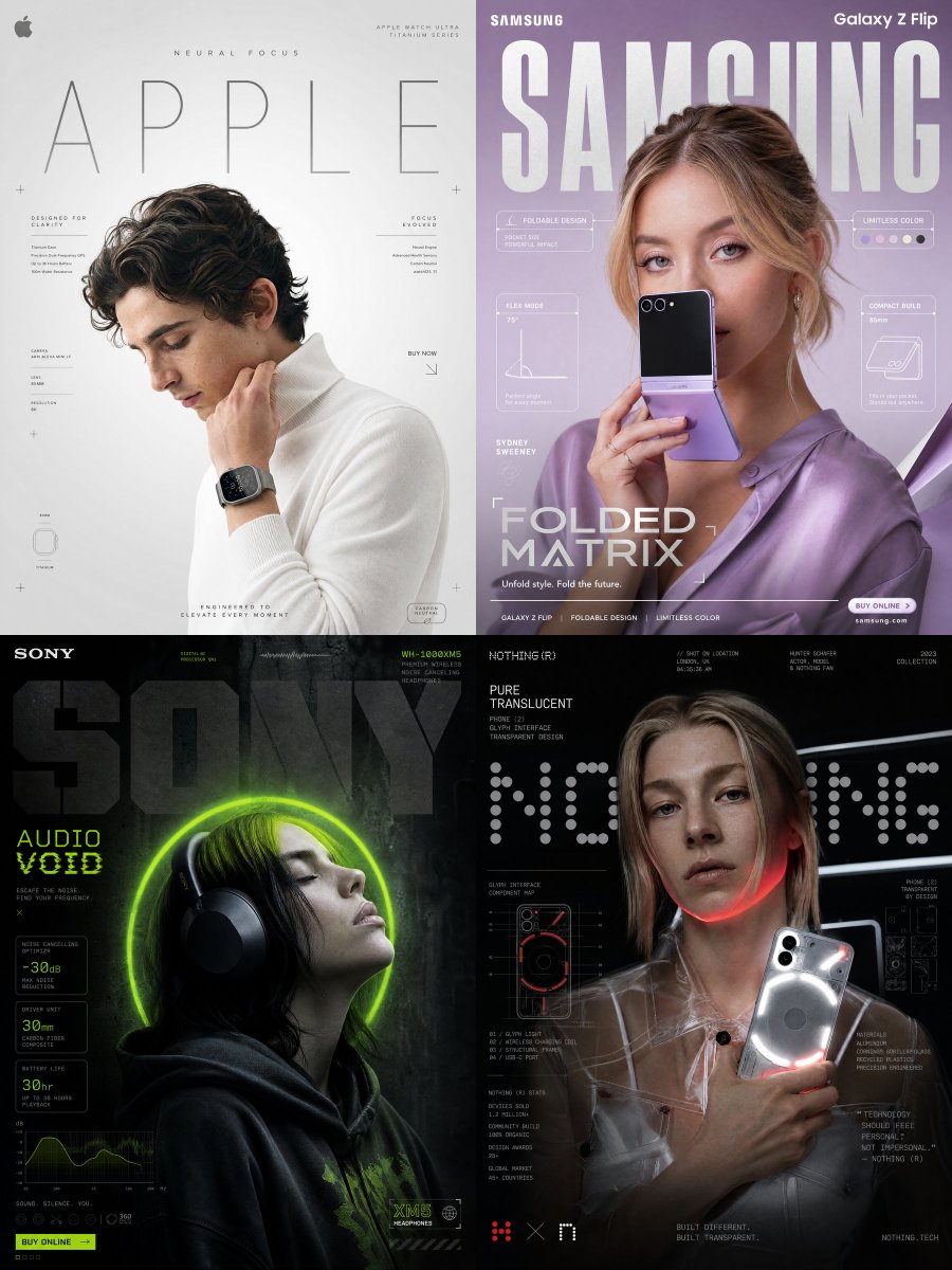 [Hero Subject: Minimalist Tech] & Wearables ([Brand Name])

high-contrast, graphic-design-heavy social media poster gene
