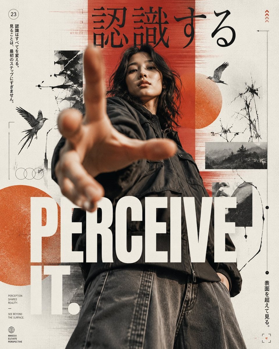 Ultra premium editorial streetwear poster design with a contemporary Japanese graphic design aesthetic. Clean off white 