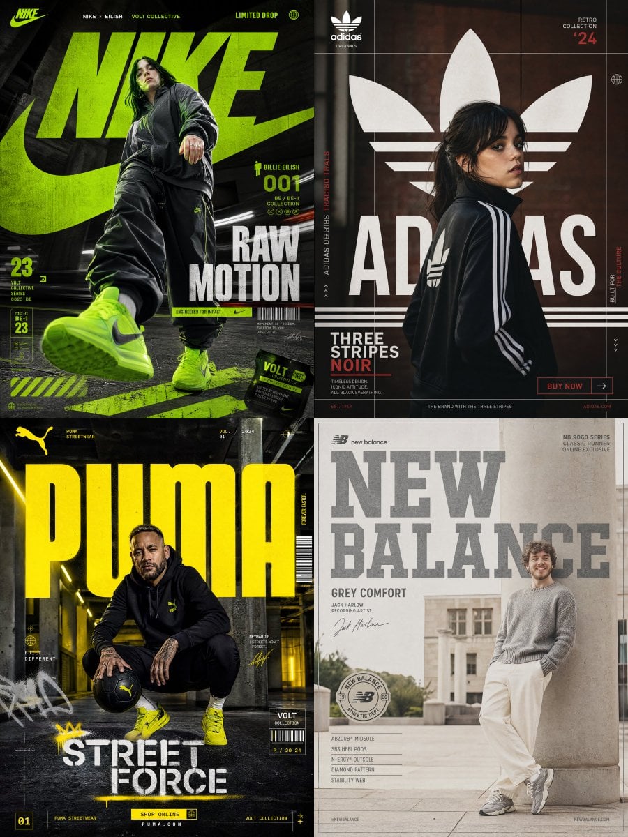 [Brand Name: Nike] × [Hero Subject: Billie Eilish] — [Campaign Name: RAW MOTION]

FORMAT: Ultra-Premium Streetwear SMM P
