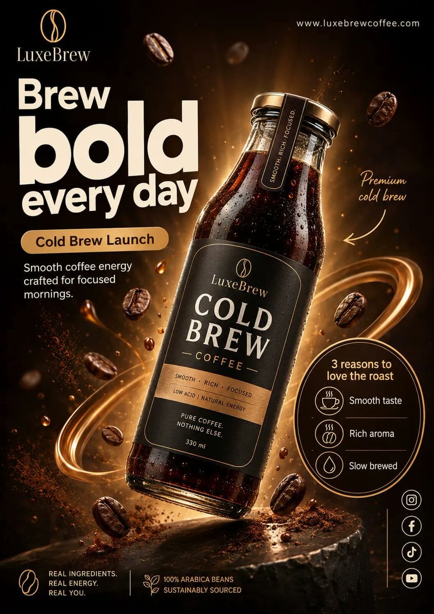 Create a premium commercial advertising poster for [Product Name].

Brand: [Brand Name]

Headline:
"[Main Headline]"

Su