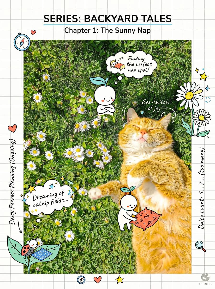 Create a cheerful, creative composition that blends a realistic subject with playful hand-drawn doodles and a subtle mic