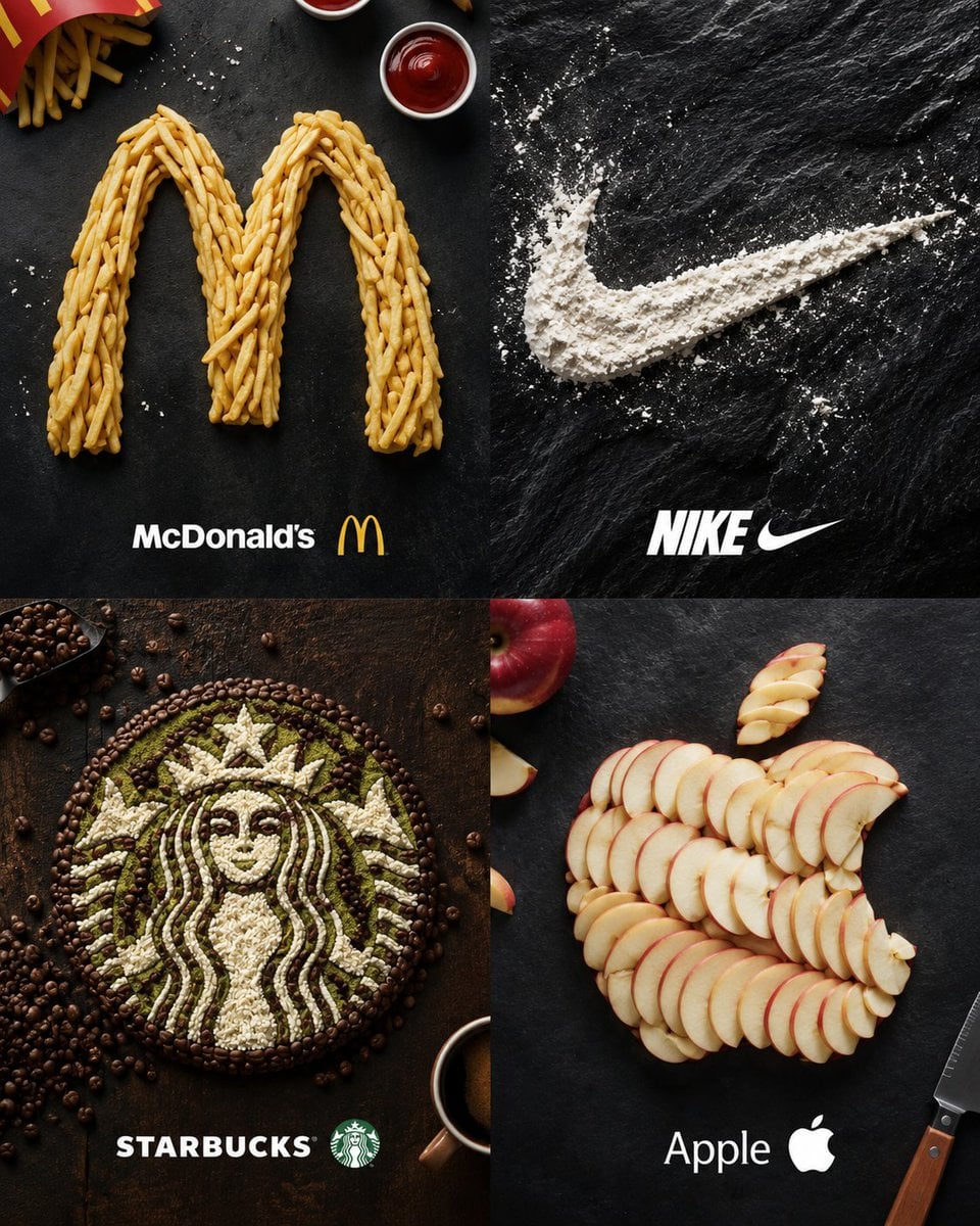 Transform the uploaded brand logo image into a premium food-art advertising poster.

Analyze the uploaded logo and recre