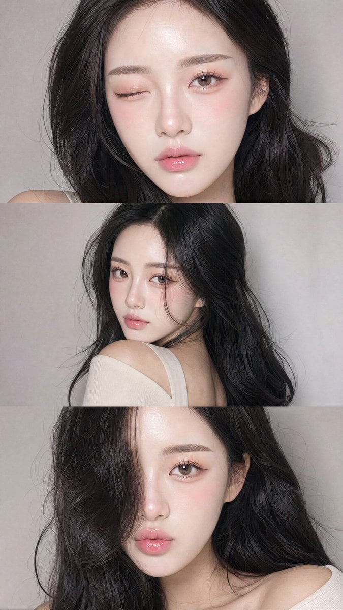 A vertical collage of three YZK photos. Using the uploaded selfie as the ONLY and exclusive face reference, keep the fac