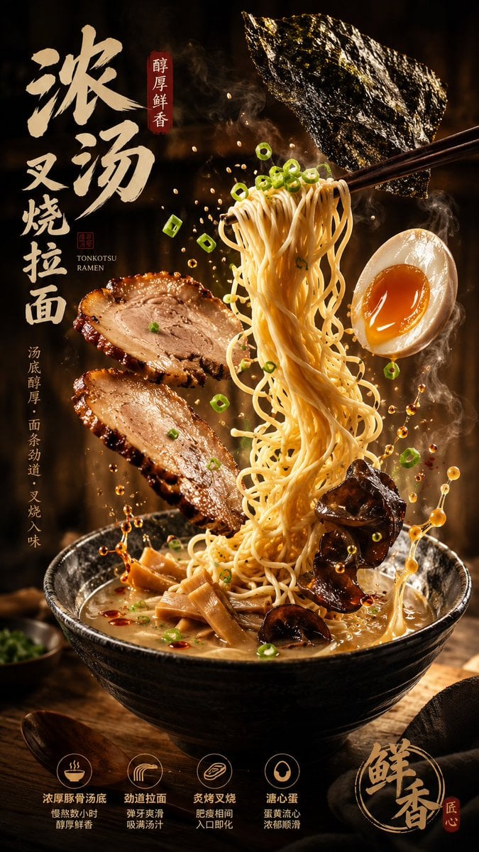 【菜品信息】
菜品名称：[菜品名称]
菜品类型：[菜品类型]
核心食材：[核心食材]
口感卖点：[口感卖点]
视觉氛围：[视觉氛围]

【文字设计】
顶部或侧边加入具有设计感的主标题：
主标题：[菜品名称]
副标题：[副标题]
底部可以加入