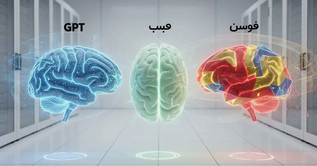 تصویر تحریریه فوتورئالیستی از سه مغز هولوگرافیک درخشان که نمادی از GPT، Claude و Gemini هستند و در یک اتاق سرور آینده‌نگر به هم متصل شده‌اند.