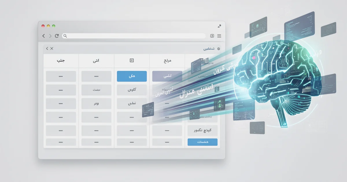 تصویری مفهومی از استخراج هوشمندانه جداول HTML با استفاده از ابزارهای AI، با تمرکز بر پردازش داده و تولید محتوا.
