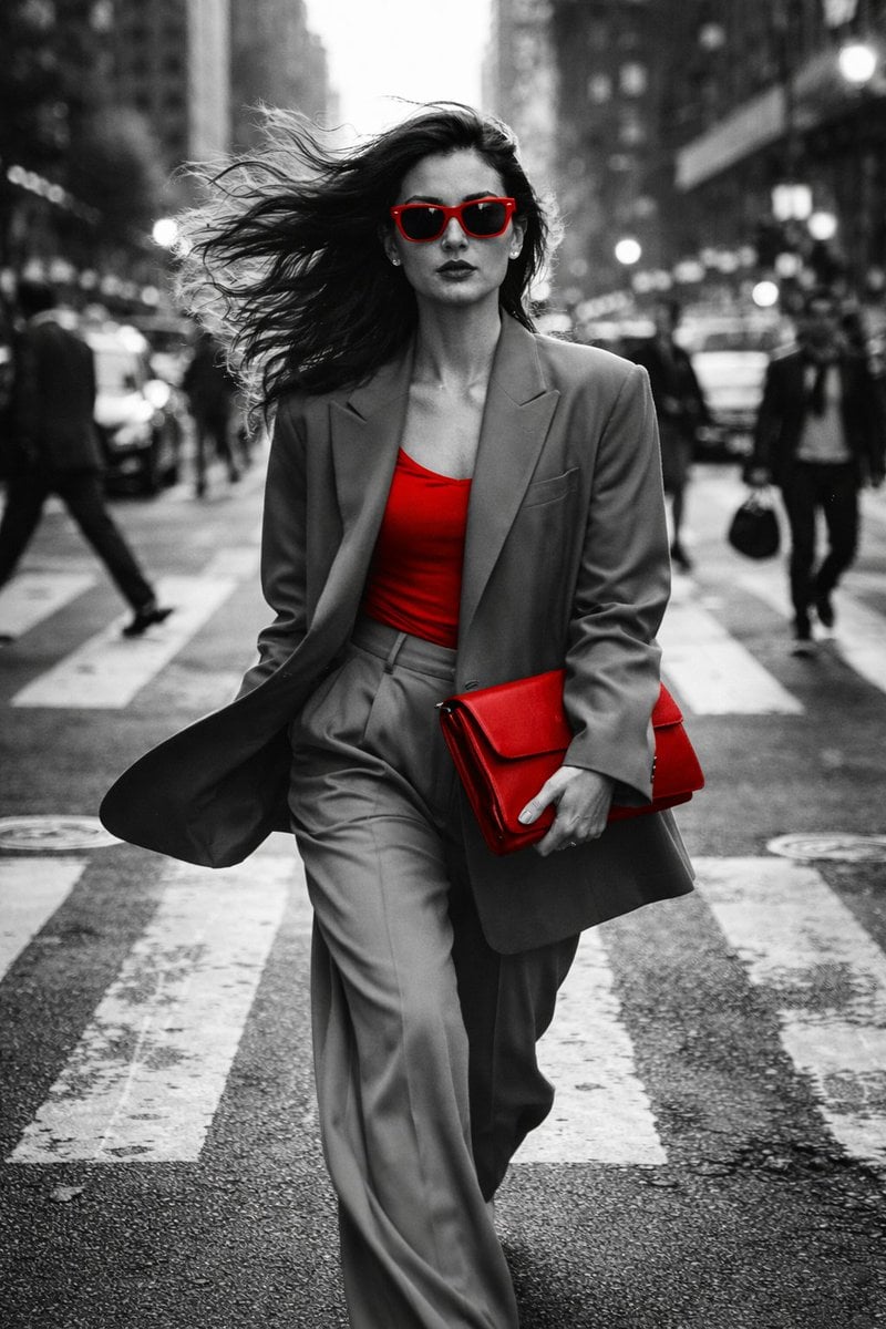 { "objective": "Generate a hyper-realistic black and white street fashion photog…