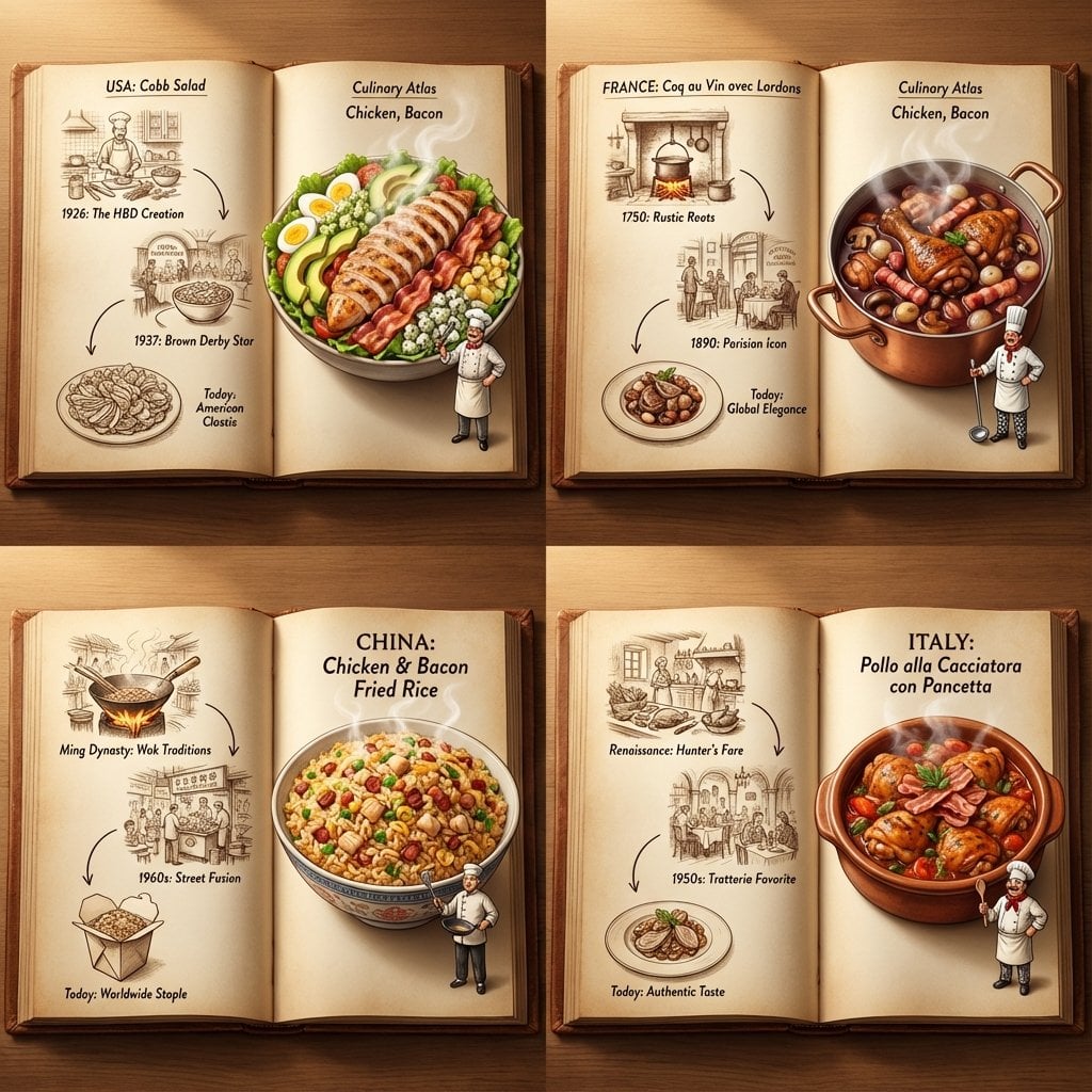 <instruction> Inputs: Ingredients = [User Choice, e.g., Chicken, Bacon] Step 1: …