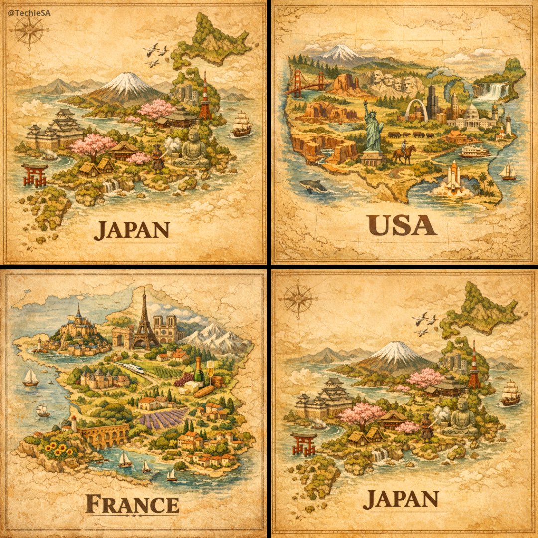 A hand-painted isometric bird’s-eye view illustration of [COUNTRY] in a vintage …