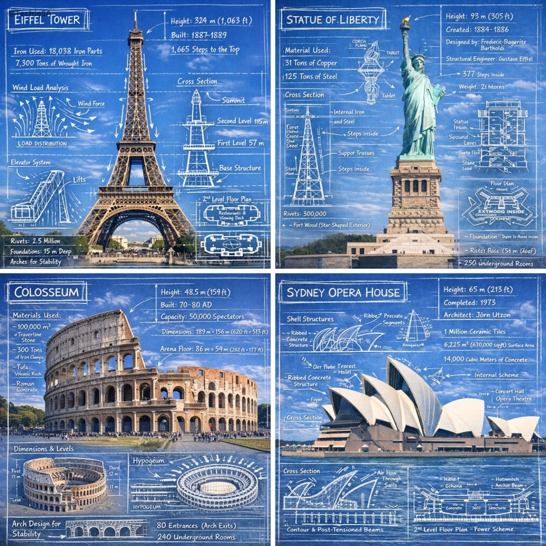 Create an infographic image of [LANDMARK], combining a real photograph of the la…
