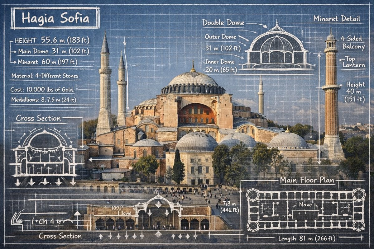 Create an infographic image of [LANDMARK], combining a real photograph of the la…
