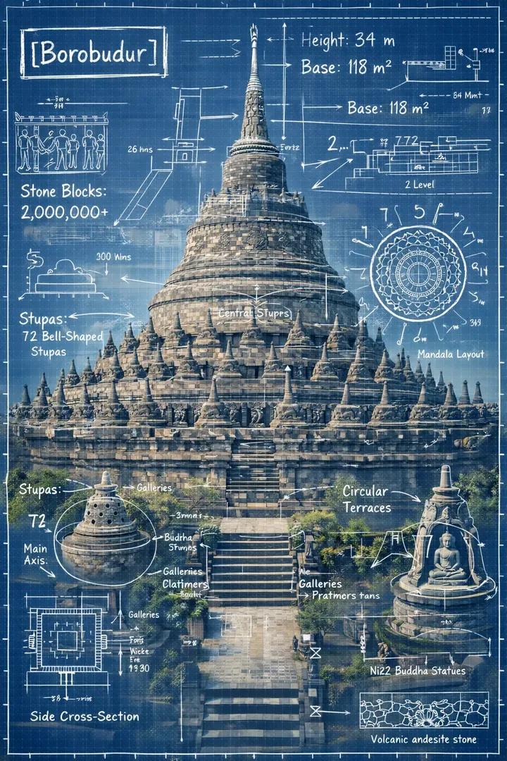 Create an infographic image of [LANDMARK], combining a real photograph of the la…