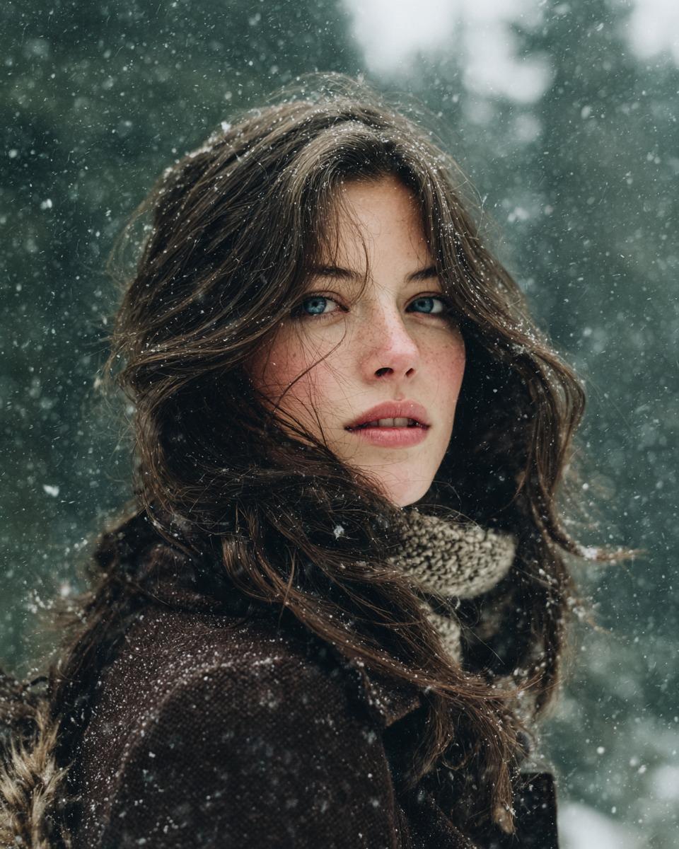 { "Objective": "Generate a cinematic, photorealistic portrait inspired by a wint…