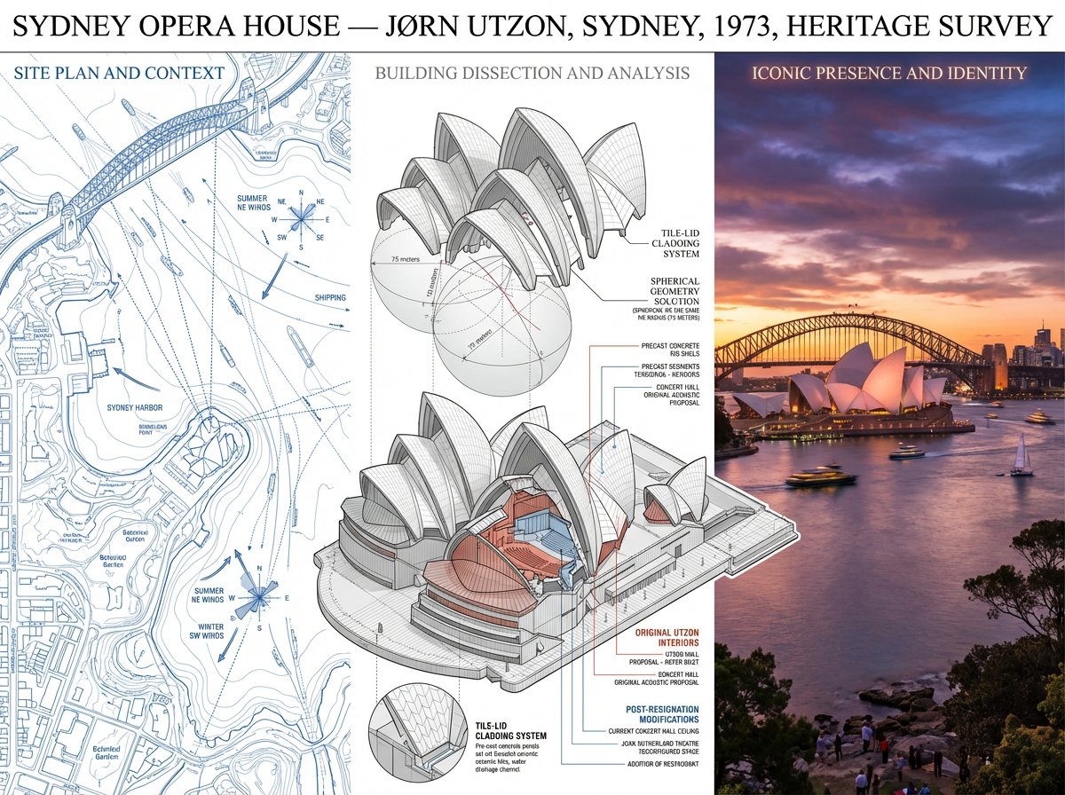 A preservation architect's survey board for [BUILDING / STRUCTURE] — [STYLE / AR…