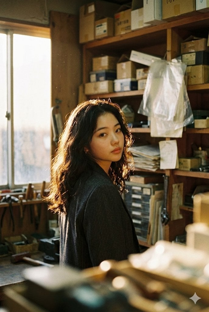 { "subject": { "description": "Young East Asian woman, positioned in profile tur…