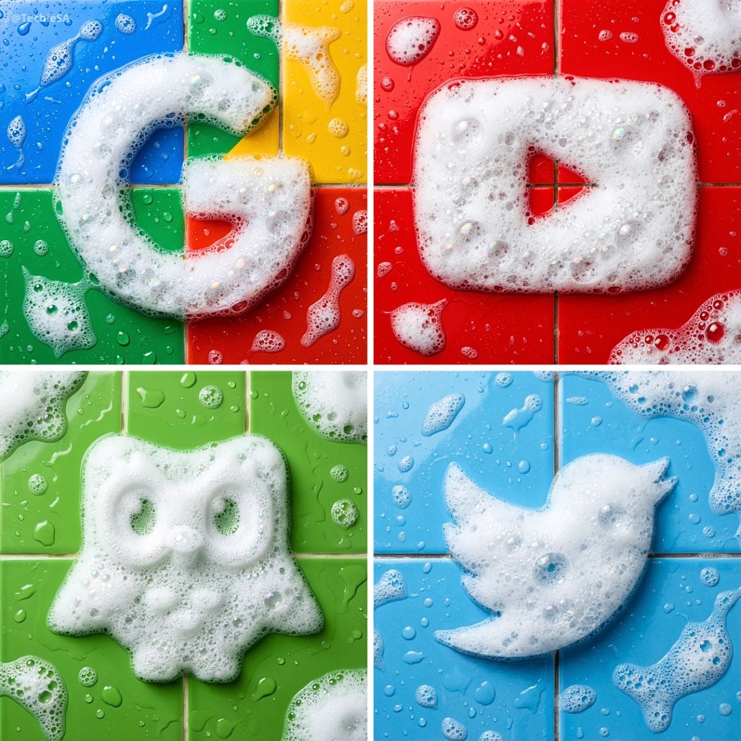 Create a soap foam sculpture in the exact shape of the uploaded logo, made entir…