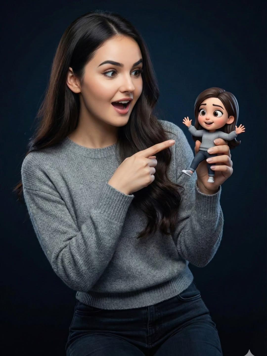 { "Objective": "Create a studio portrait blending a real human with a tiny Pixar… (2)
