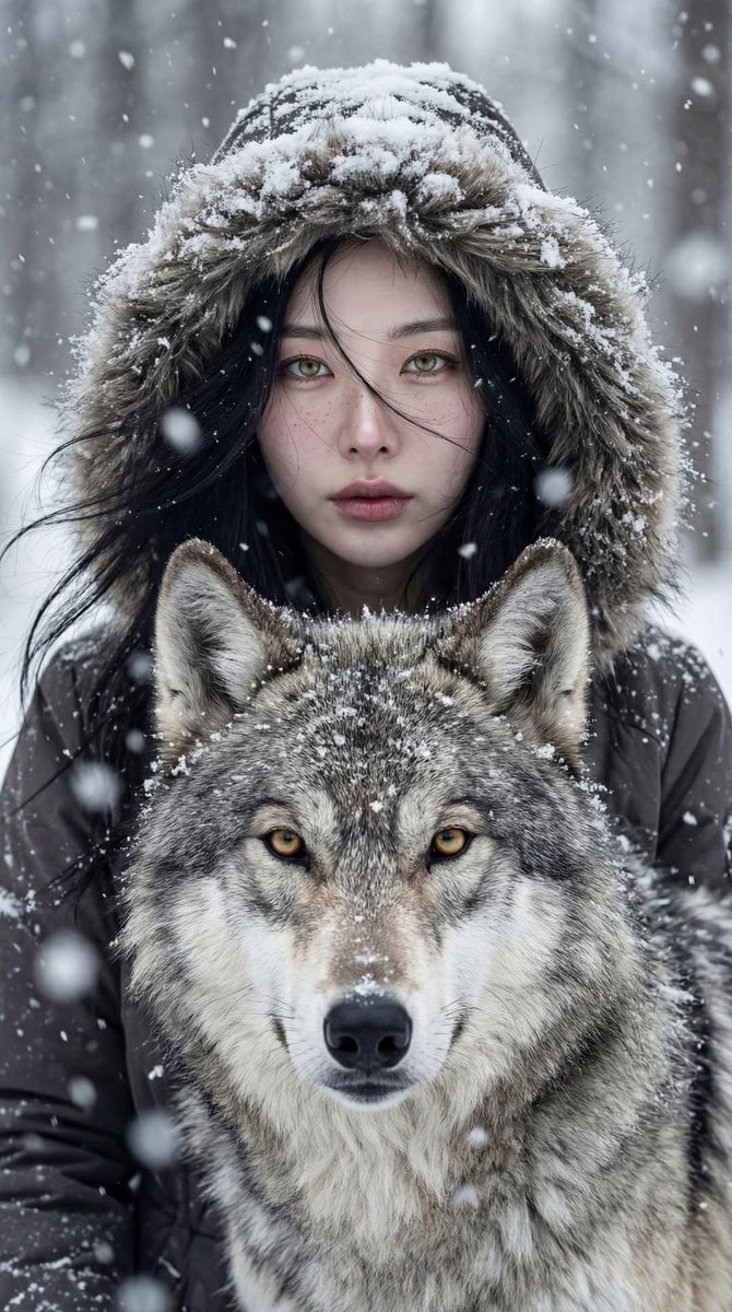 { "Objective": "Create a breathtaking cinematic winter portrait depicting a deep…