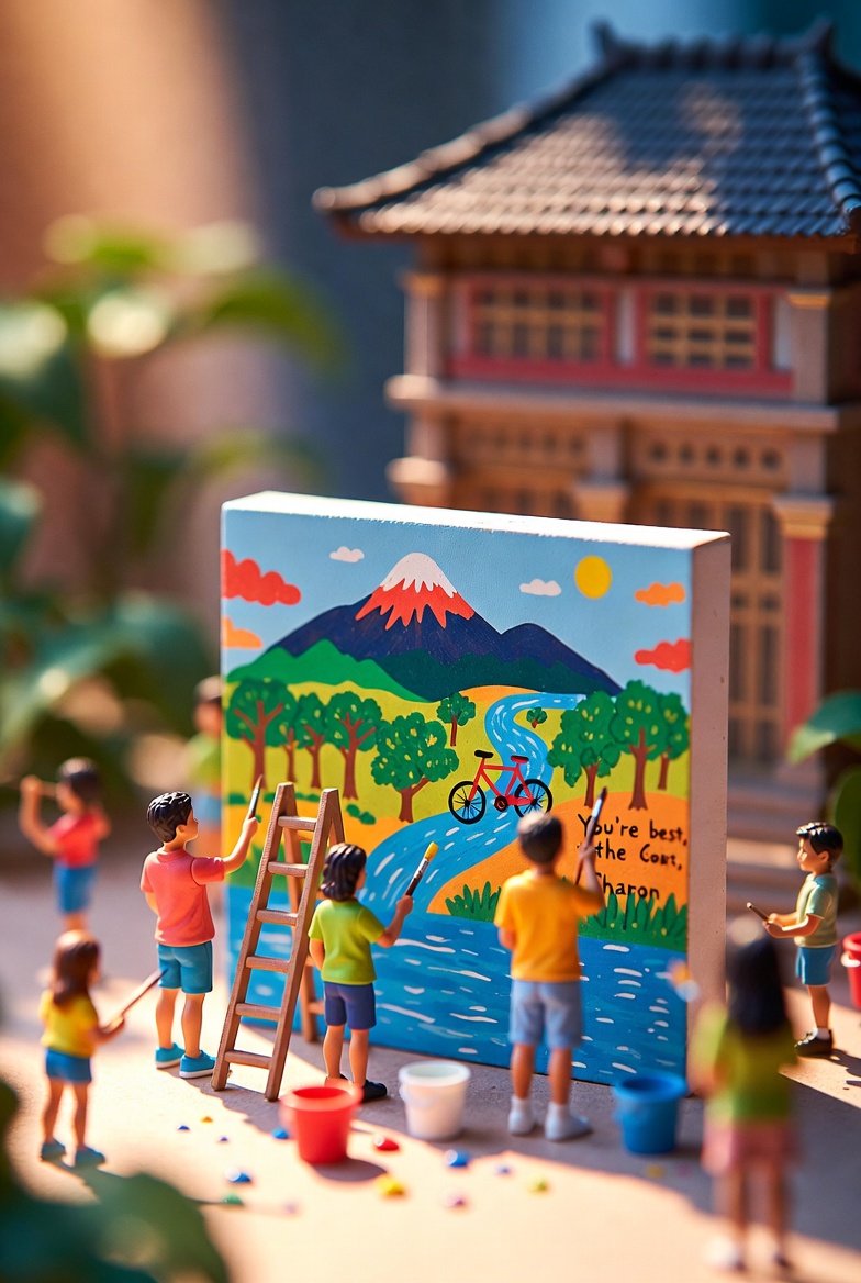 { "scene": { "description": "Artistic miniature diorama of youthful figurines co… (3)